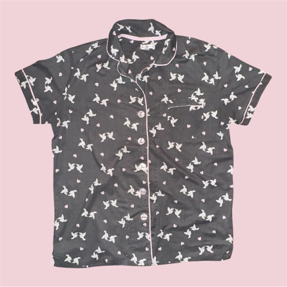 Black Short Sleeve Pajama‎ Top with White Print